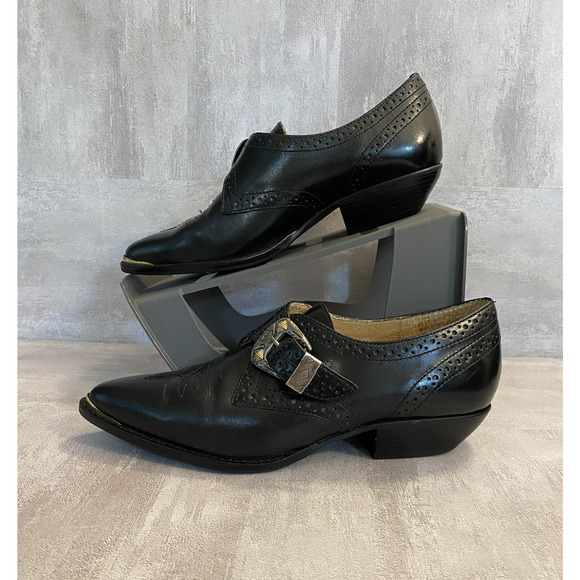 Vintage Nine West Ankle Boots Womens 6 Black Leather Buckle Pointed Toe - Picture 10 of 15